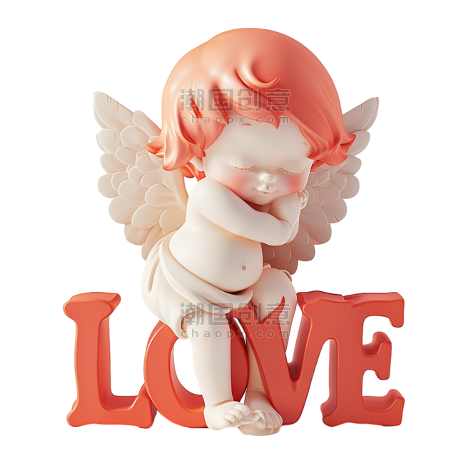 卡通可爱的小天使和LOVE情人节丘比特