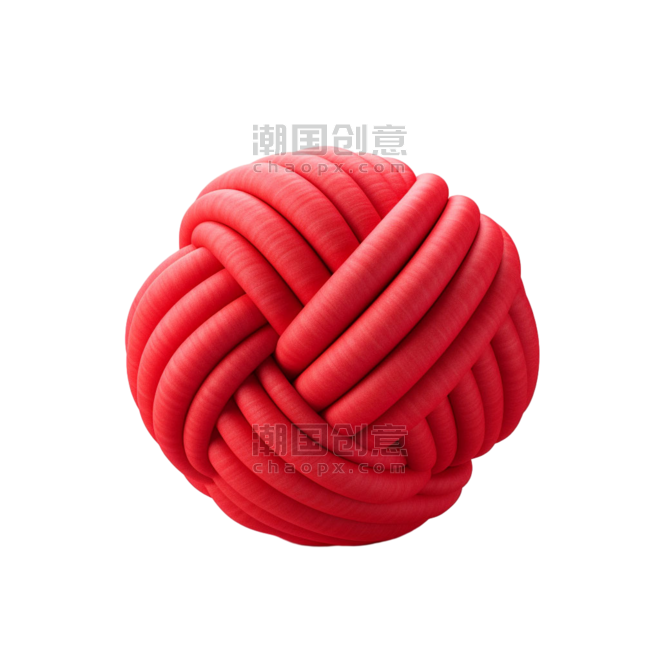 创意ai绘画红色毛球针织毛线球元素立体免抠图案