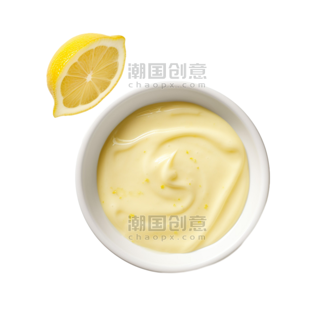 创意建模蛋黄沙拉酱元素柠檬酱料俯拍