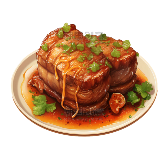 中式餐饮中餐美食简单红烧排骨元素立体免抠图案