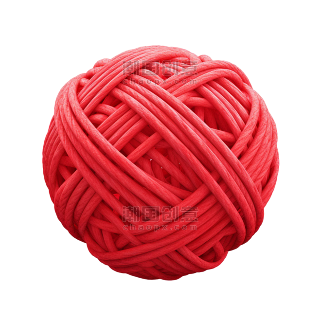 创意ai红色毛球元素立体免抠图案针织毛线球