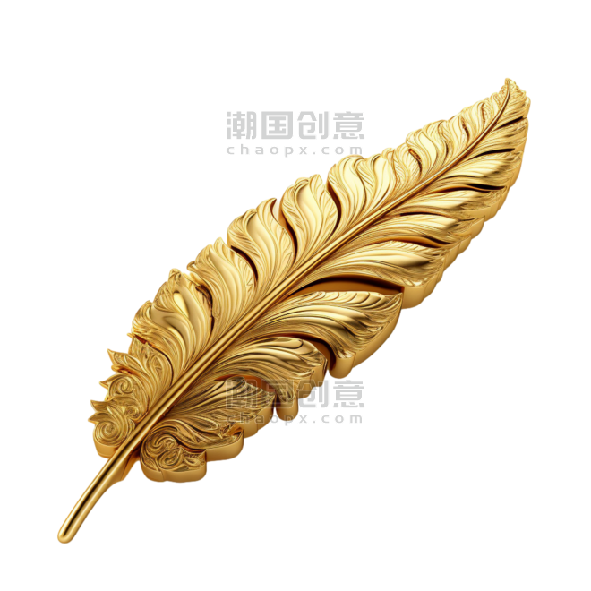 创意绘画黄金羽毛元素立体优雅复古羽毛笔装饰