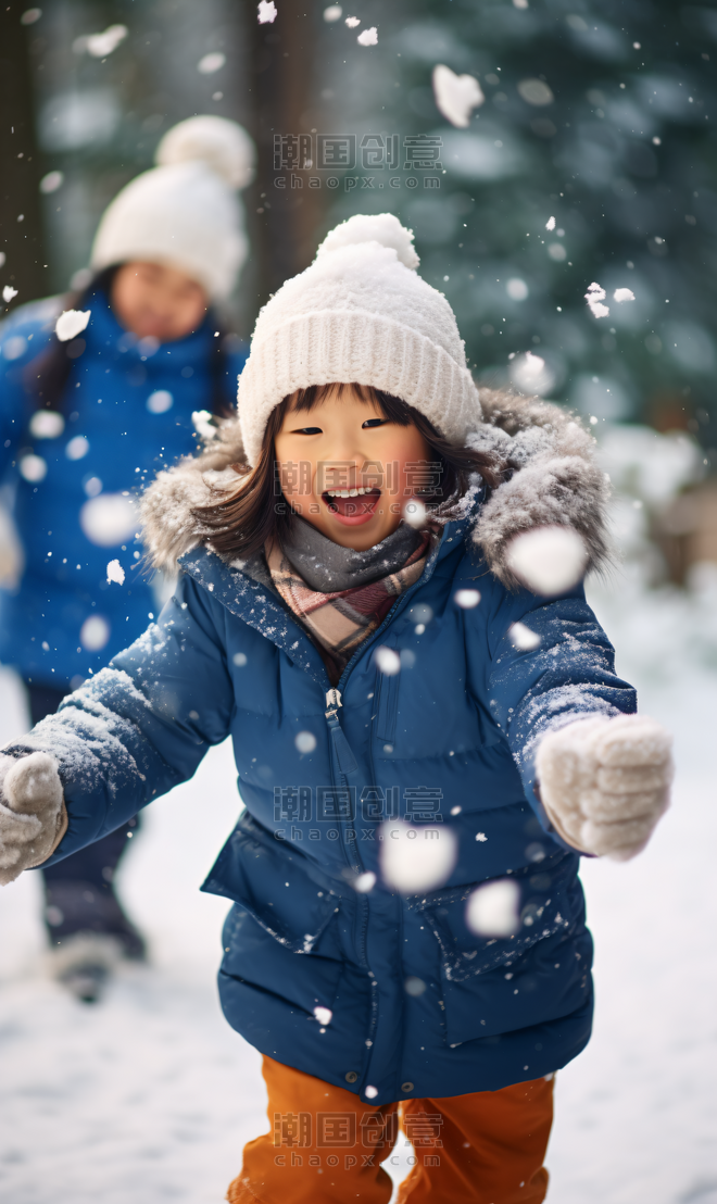 创意寒冷冬季打雪仗玩雪小孩摄影图6冬天亚洲人像儿童