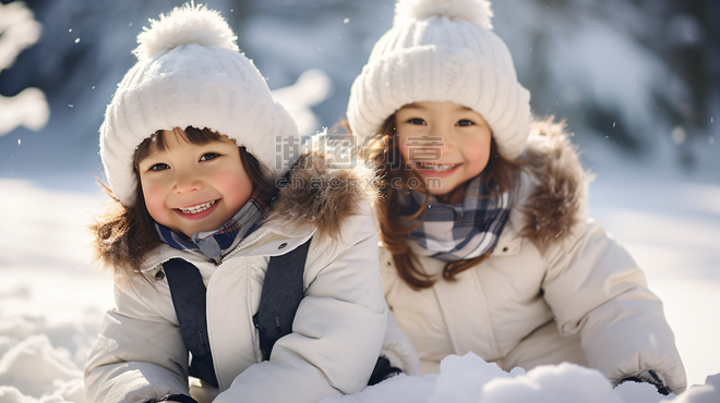 创意雪地上玩雪的儿童欧美人像儿童