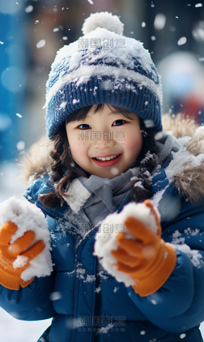 创意冬天冬季打雪仗小孩摄影图冬天亚洲人像儿童