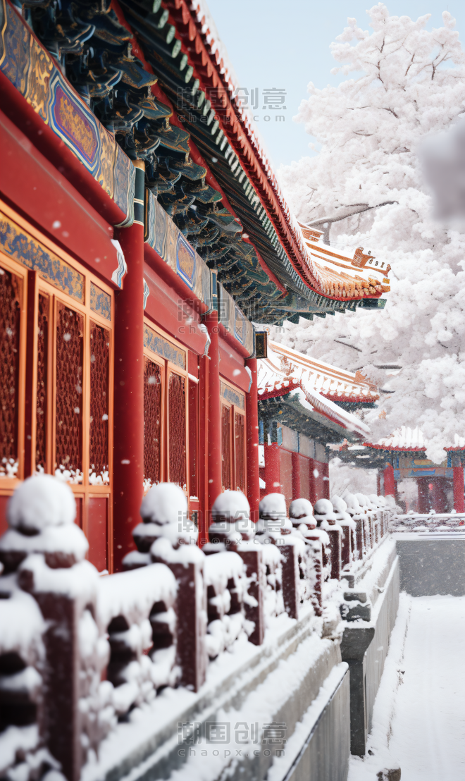 创意冬季飘雪故宫雪景冬天唯美北京