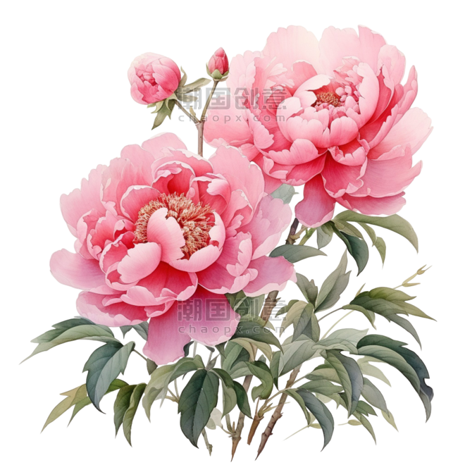 创意造型艳丽花朵粉色水彩牡丹芍药植物
