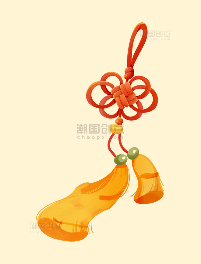 插画春节年俗红色中国结元素过年