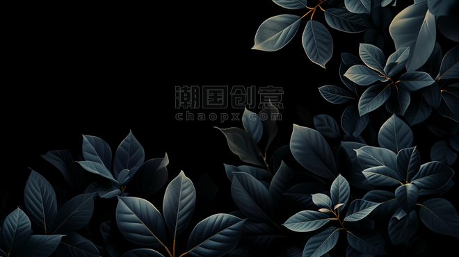 创意中国风蓝黑色花朵树叶背景图植物纹理