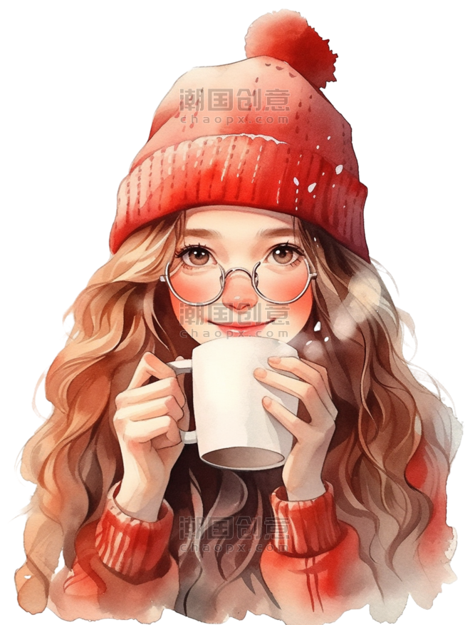创意咖啡冬天新年可爱女孩温暖头像圣诞