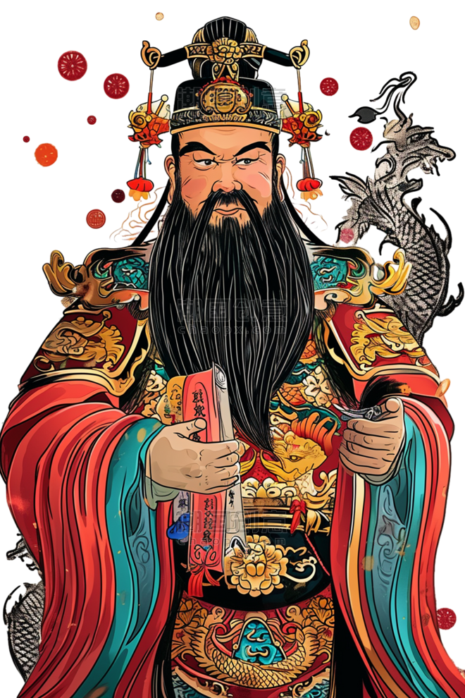 创意年初五春节新年财神古典手绘元素