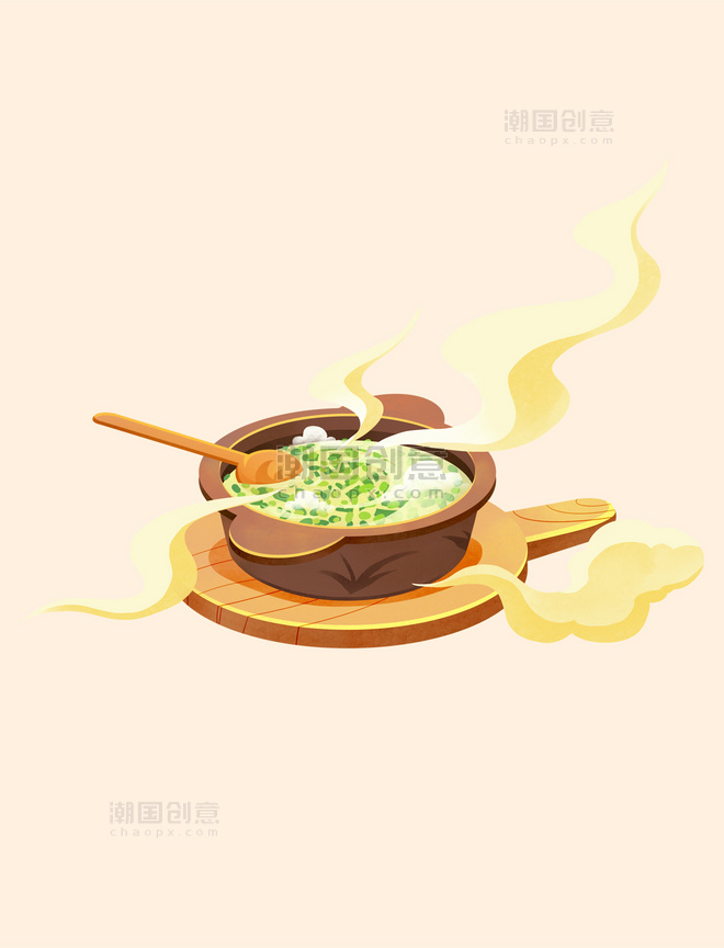 春节年俗美食中式餐饮水彩早餐粥插画元素