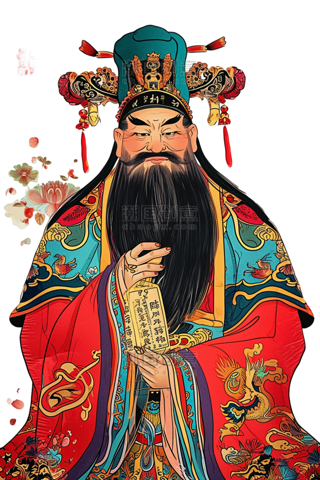 年初五春节神仙新年财神古典手绘元素