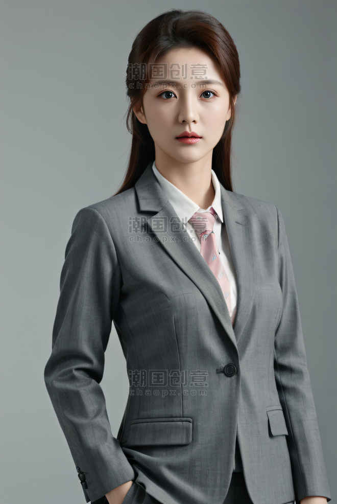 创意商务灰色西装职业照半身照职场女性亚洲人像