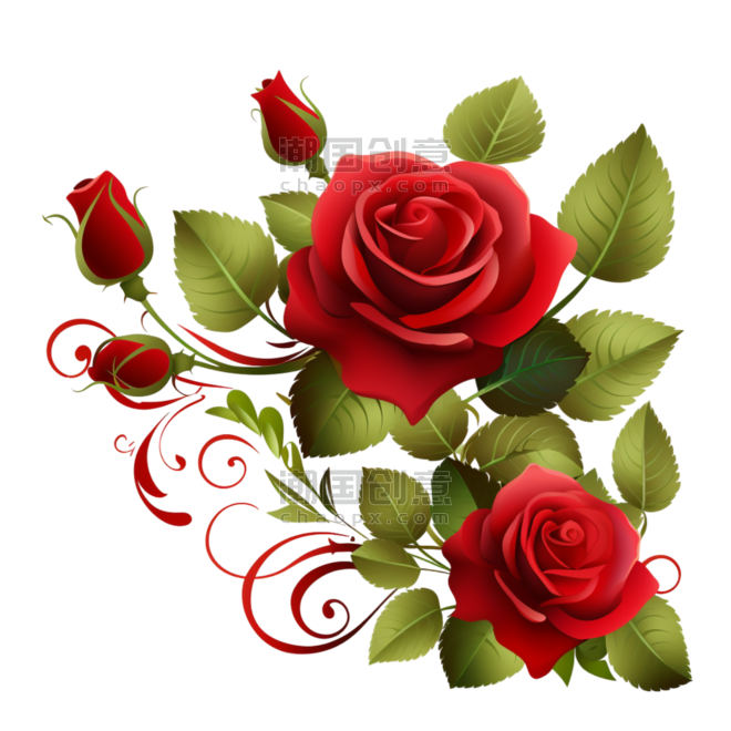 创意两朵红玫瑰花情人节植物装饰元素