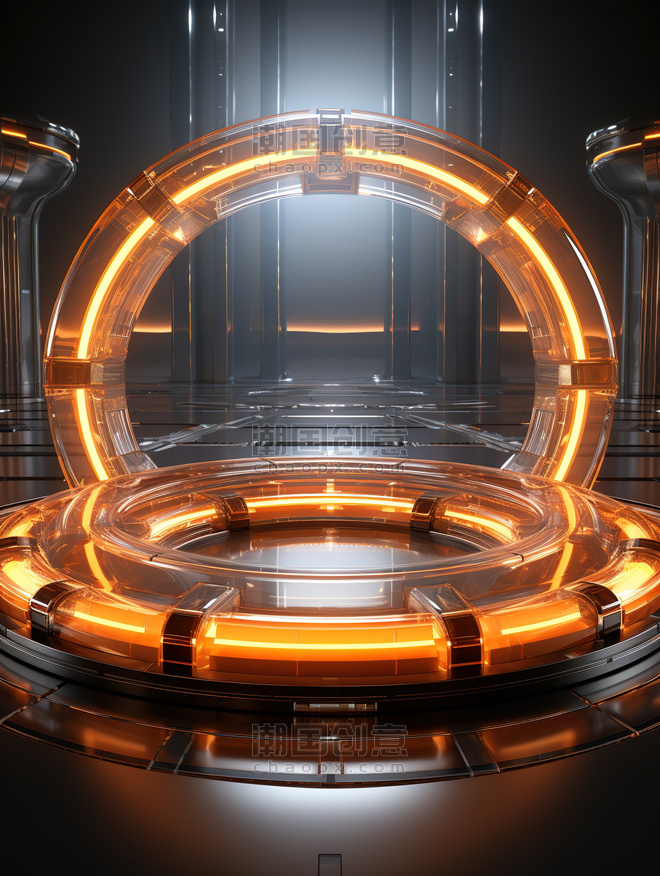 创意科技科幻黑金色通道橙色圆形矩形发光电商背景