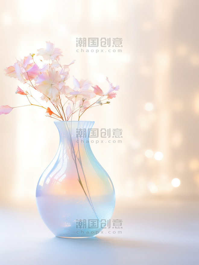 创意手工吹制玻璃花瓶背景浪漫梦幻插花艺术
