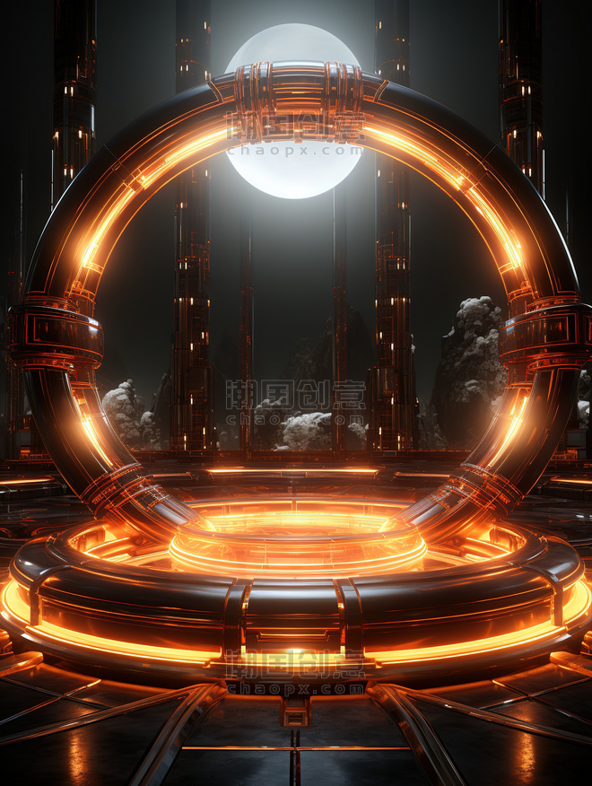 科技科幻黑金色创意橙色圆形矩形发光电商背景