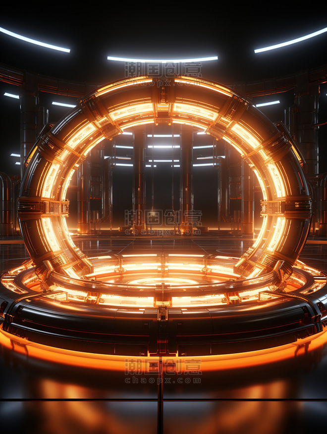 创意橙色科技科幻黑金色通道圆形矩形发光电商背景