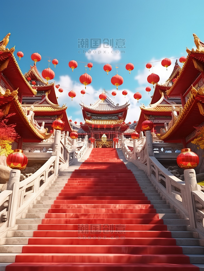 创意中式中国风春节传统建筑的年货节春节背景