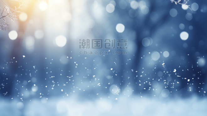 创意冬季冬天光晕光斑蓝色雪景唯美背景图1