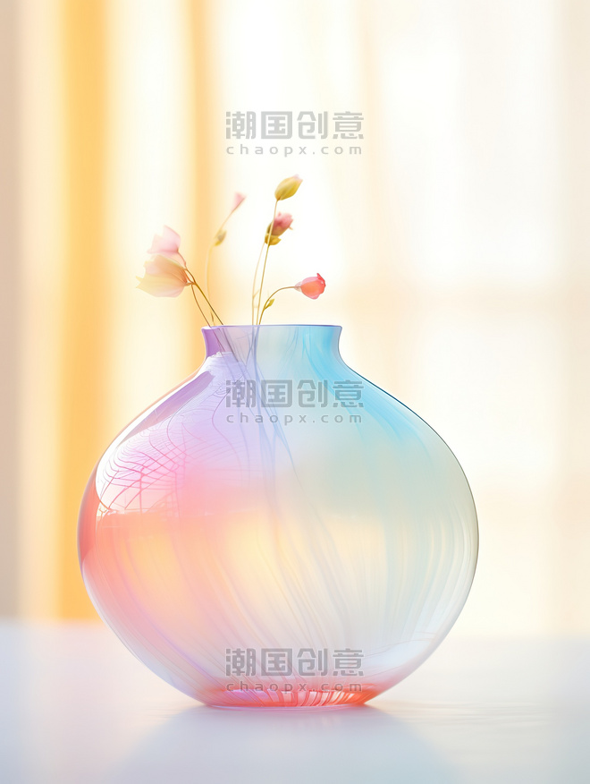 创意手工吹制玻璃花瓶浪漫梦幻插花艺术背景图