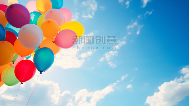 创意蓝天白云下儿童节放飞气球彩色气球2