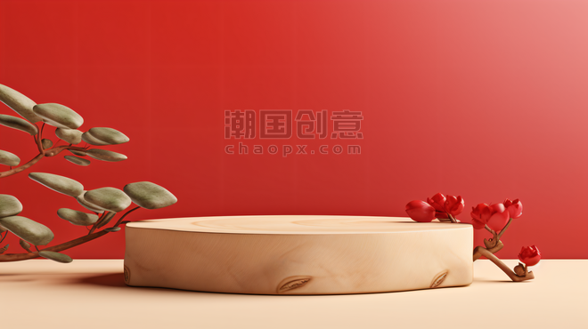 中式中国风红色春节年货电商展示场景49