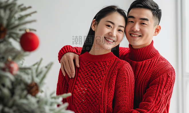 创意春节情侣装红色毛衣亚洲夫妻人像摄影24