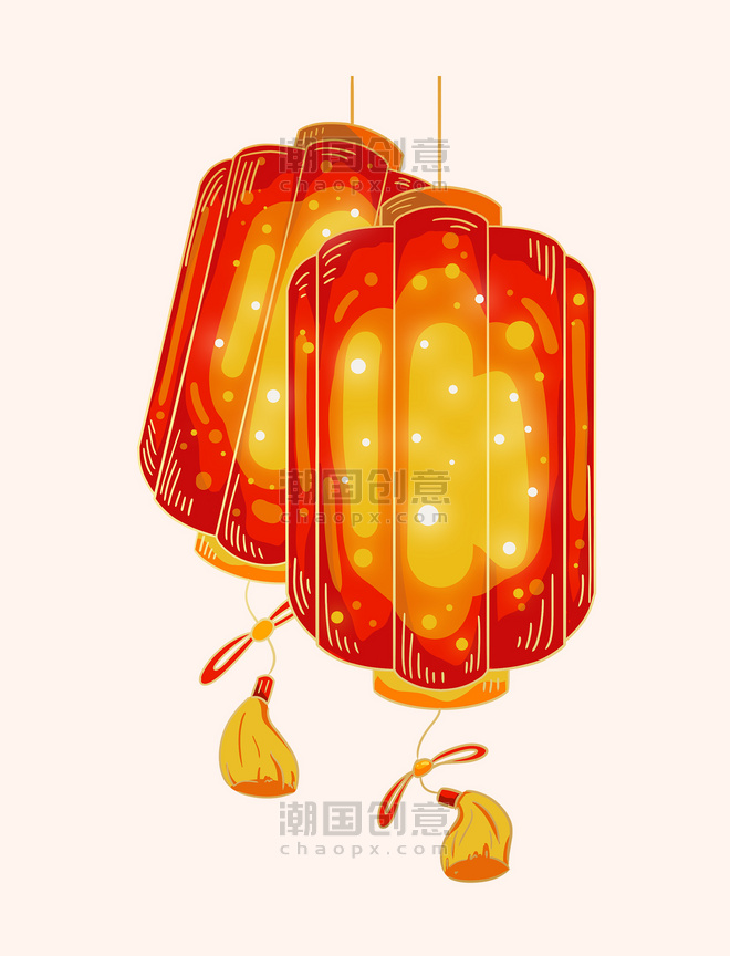 春节国风传统金线描边新年灯笼元宵节元素