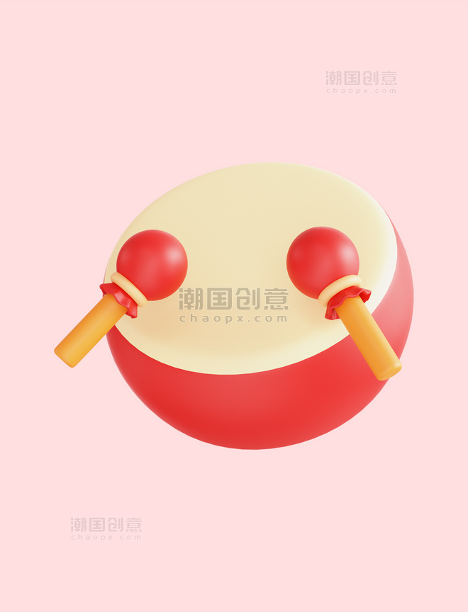 红色3D立体春节新年大鼓素材