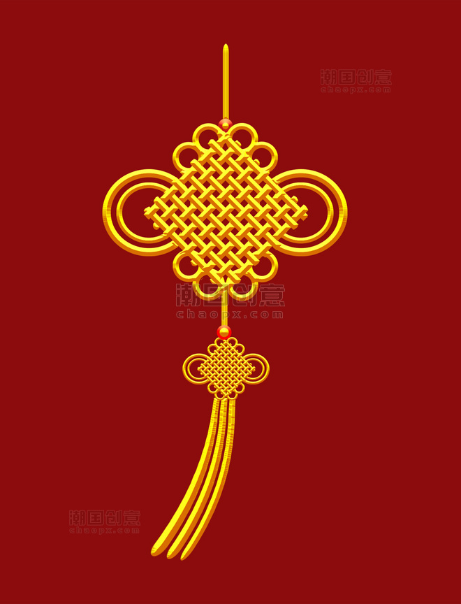 春节金色中国结元素装饰吊坠