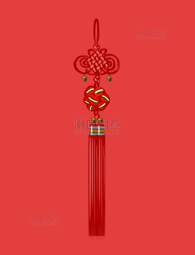 春节吊坠新年红色的圆球挂饰插画元素