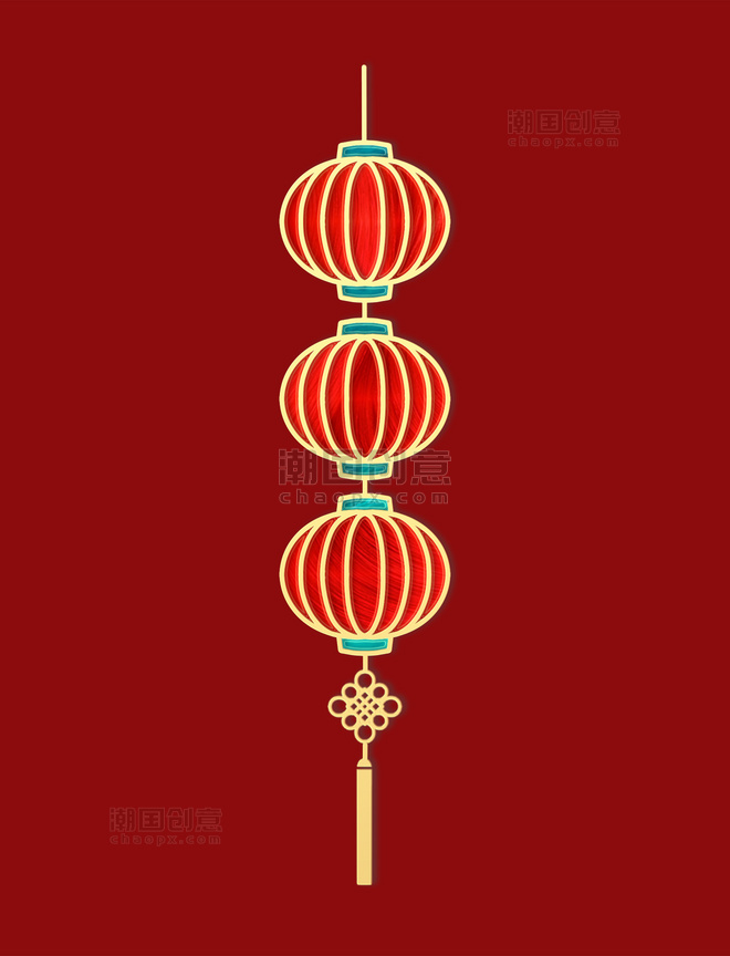 春节红金剪纸浮雕灯笼挂饰元宵节元素