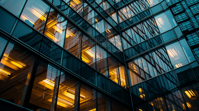 创意现代化高端商务公司办公大楼玻璃城市高楼大厦夕阳黄昏加班