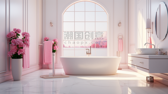 创意浪漫粉色系情人节情侣家庭浴室简约室内装修