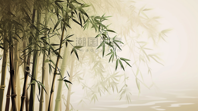 创意朦胧森林深处竹子唯美竹林插画中国风背景