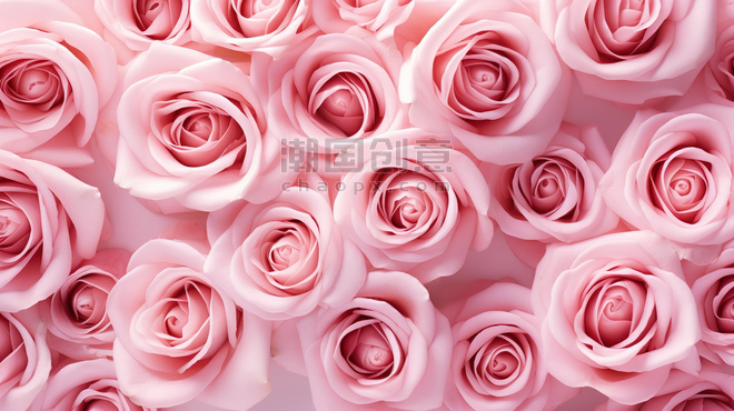 创意情人节花朵平粉色玫瑰花瓣平铺背景图