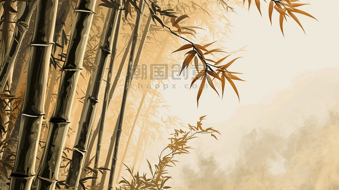 创意朦胧森林深处竹子中国风竹林背景唯美插画13