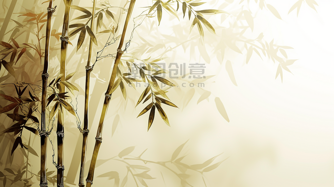 创意朦胧森林深处竹子唯美插画竹林中国风背景