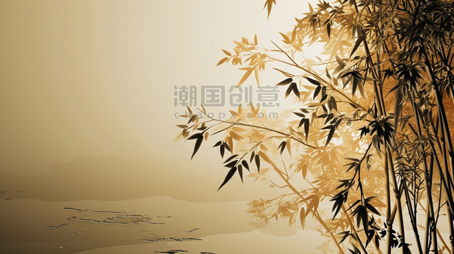 创意朦胧森林深处竹子唯美插画中国风竹林背景12