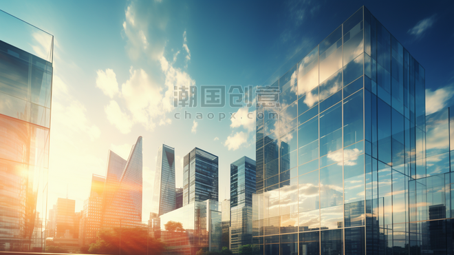 创意蓝色城市商务大楼高楼企业配图背景