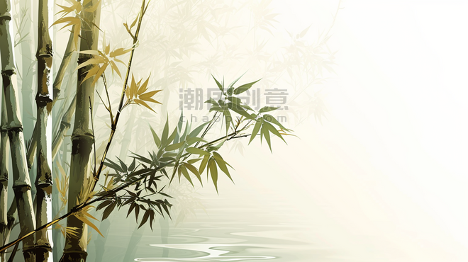 创意朦胧森林深处竹子竹林唯美插画3中国风背景