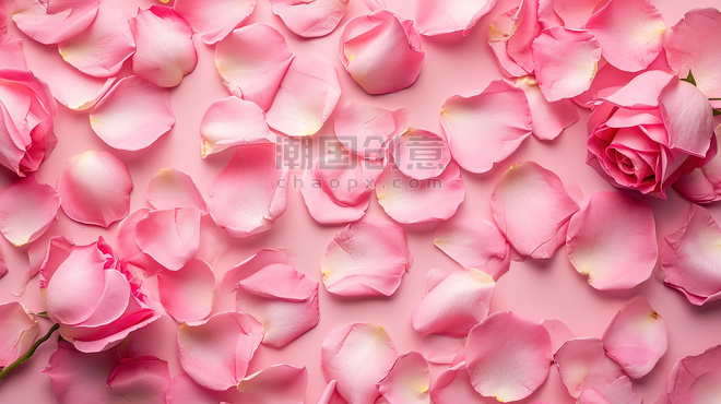 情人节花朵平粉色玫瑰花瓣平铺图片