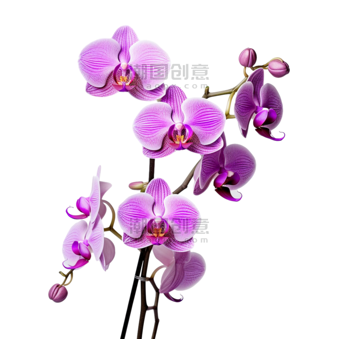 创意造型紫色蝴蝶兰春天植物花卉元素立体免扣图案