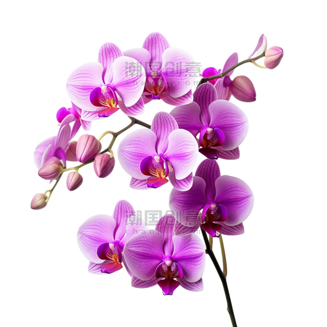 创意纹理春天植物花卉紫色蝴蝶兰元素立体免扣图案