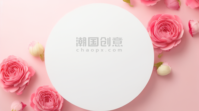 创意清新情人节妇女节花朵白色圆框背景素材