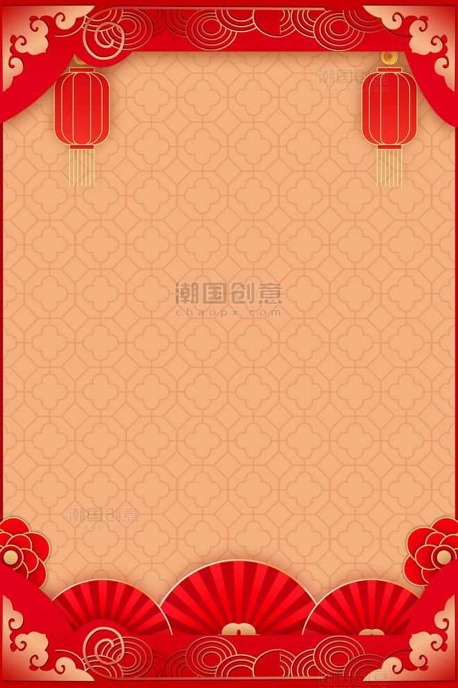 龙年春节灯笼边框红色喜庆背景