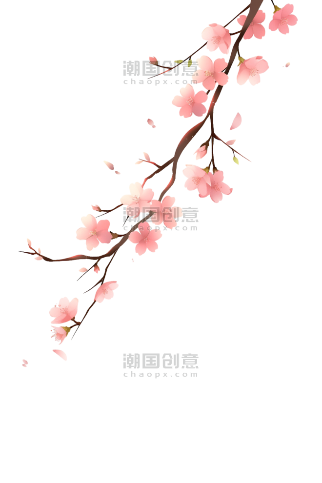 创意盛开的樱花枝手绘元素植物春天桃花树枝