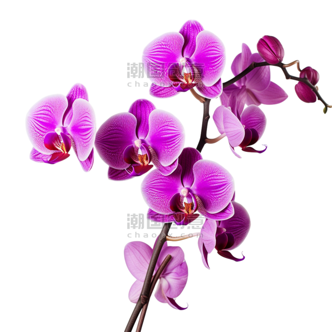 创意3d春天植物花卉紫色蝴蝶兰元素立体免扣图案